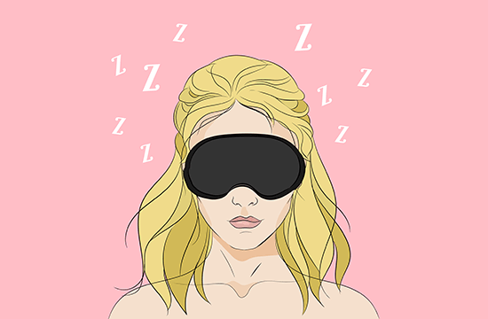 sleeping cartoon lady with eye mask