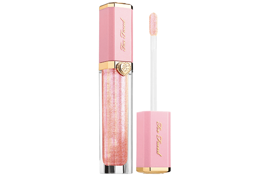 pink lip gloss with gold shimmer